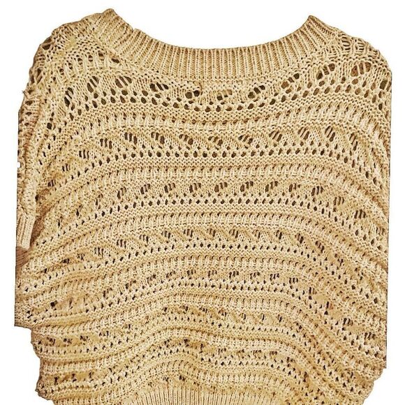 Rachel Zoe Tan Metallic Crochet Cropped Sweater Bohemian Cottagecore Size XL - Picture 4 of 6